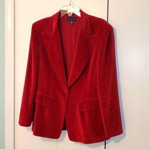 VTG Anne Klein II Red Velvet Button Blazer Sz 12